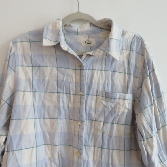 MARINE LAYER Monterey Flannel Shirt in Cool Blue Plaid Casual Gorpcore- Size XL - Picture 4 of 15